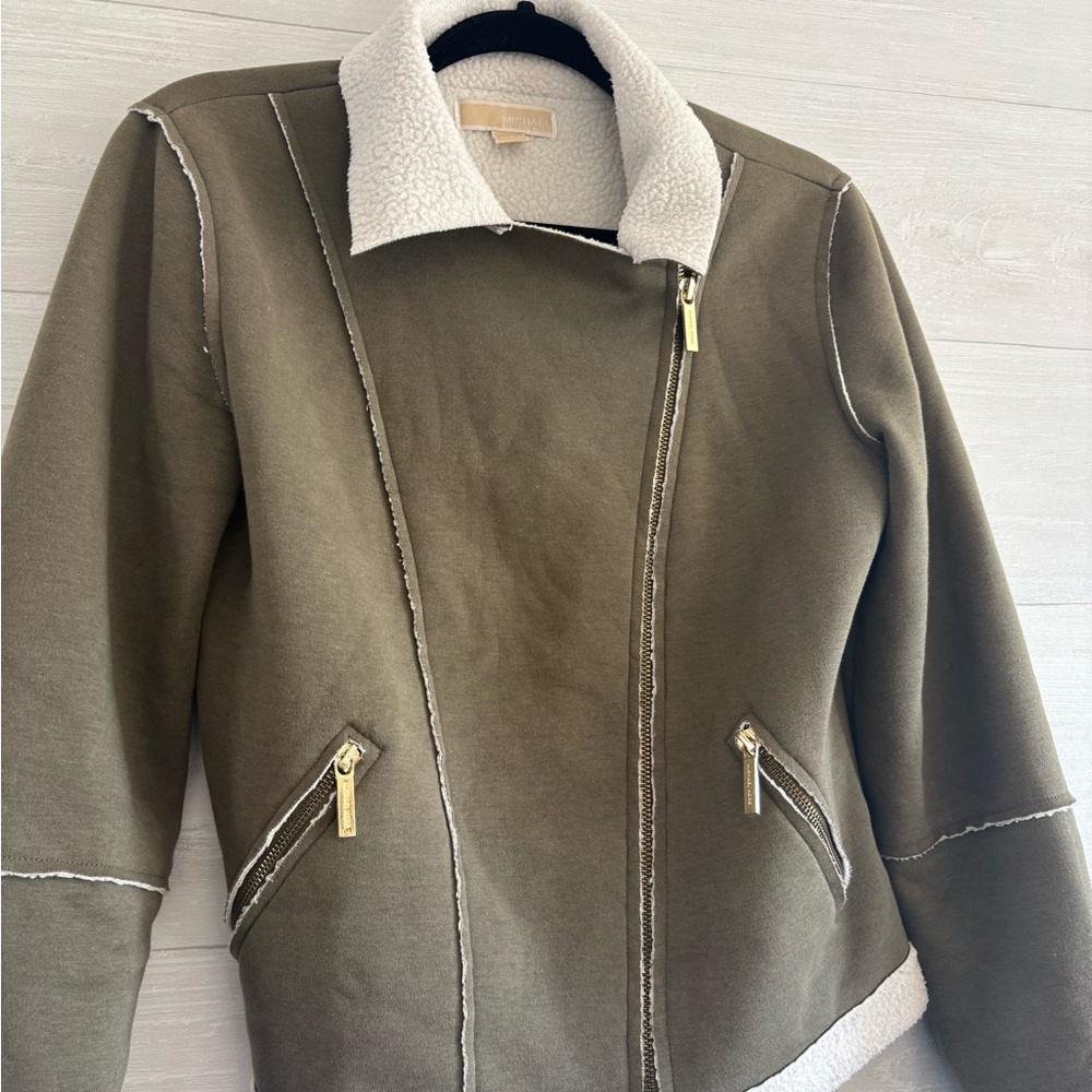 Michael Kors Olive Teddy Jacket with Cream Lining - Picture 8 of 8